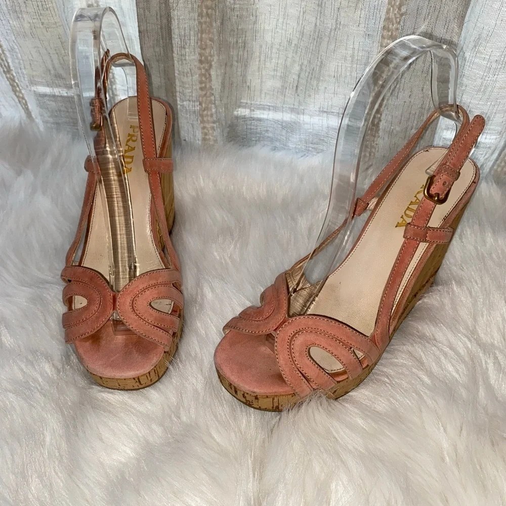 PRADA Sz 6 Bamboo Cork Wedges - Picture 5 of 10